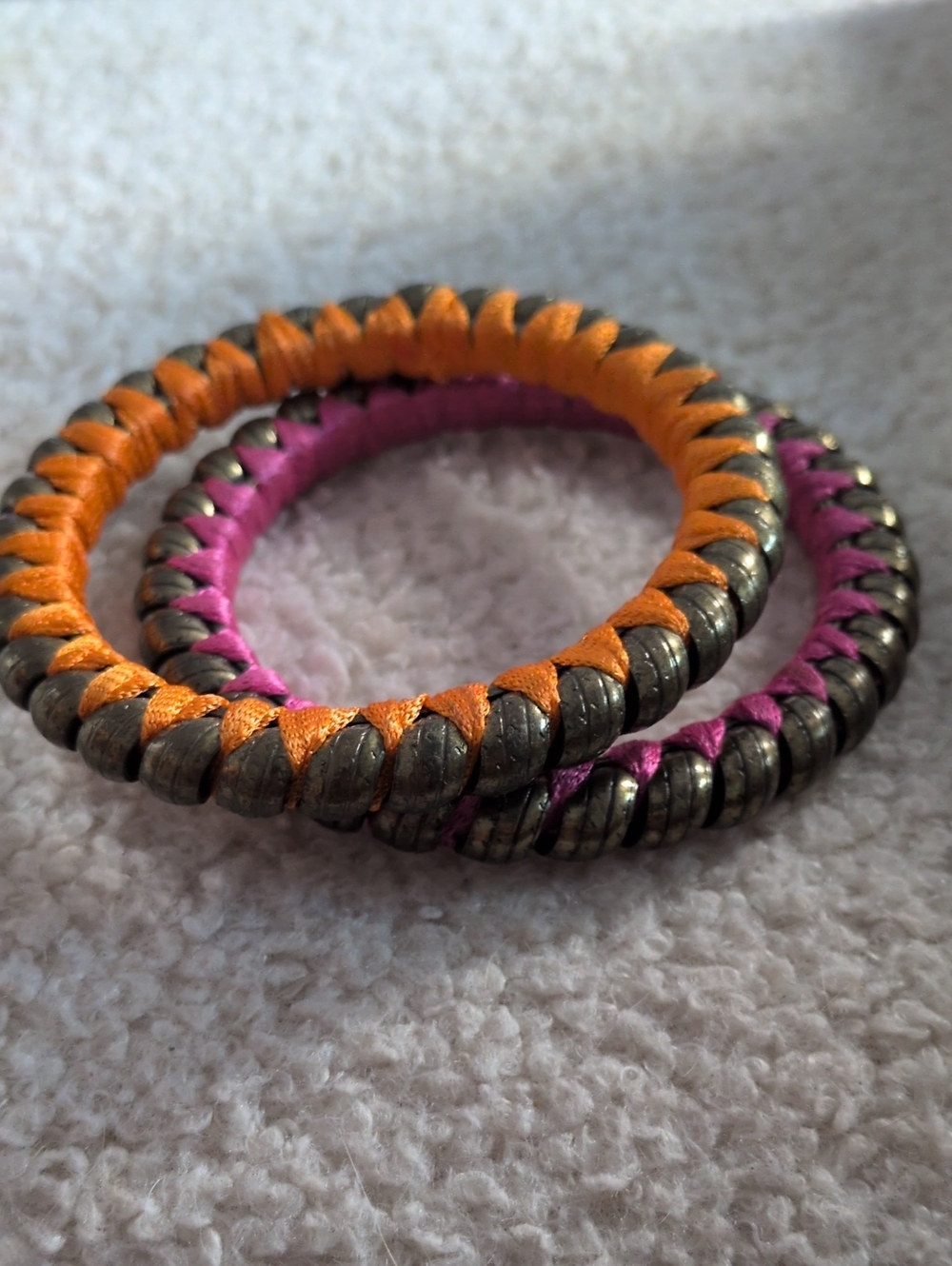 Handmade Orange and Pink Beaded SILK Wrap Bracelets